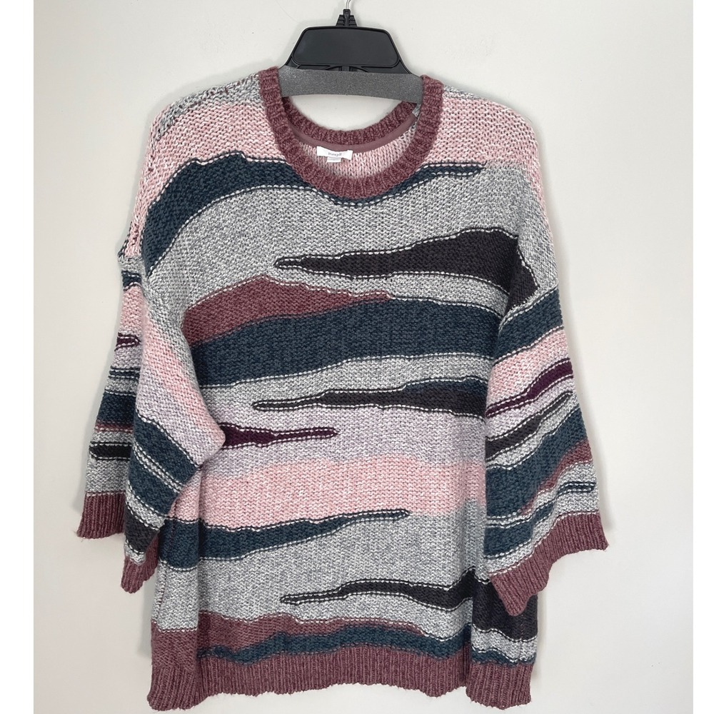 Pure‎ Jill Women's Striped Knit Chunky Abstract Sweater Pink Gray Blue Size L